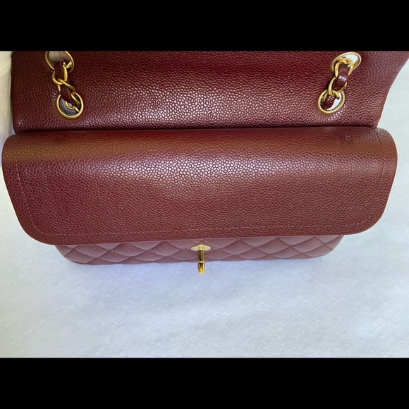 SOLD 15B CHANEL Classic Medium Double Flap Burgundy Caviar Brush Matte Gold HWR - Picture 12 of 16